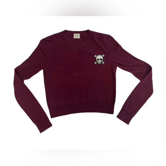 Artizia Sunday Best Wool Blend Burgundy Skull Knit Sweater Size XS - Picture 8 of 11